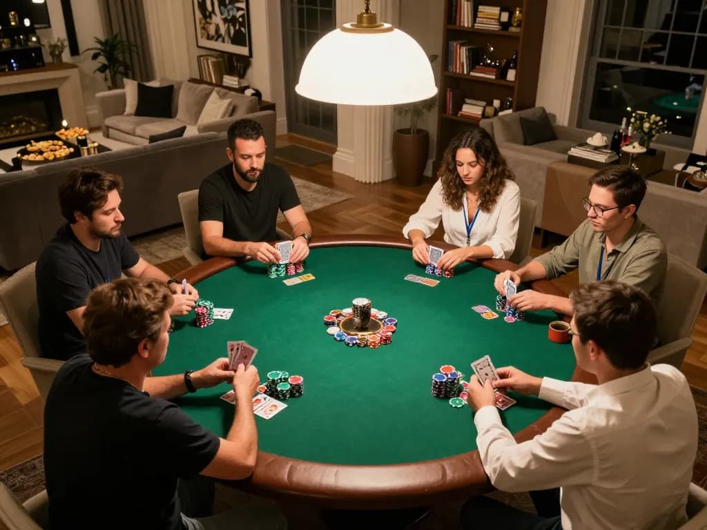 Engaging poker game night at home showing ko66 players strategizing and enjoying their time