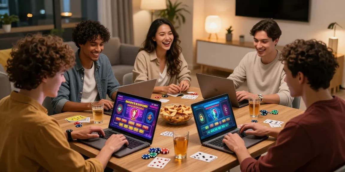 Friends enjoying gaming at new online casino sites in a cozy living room.