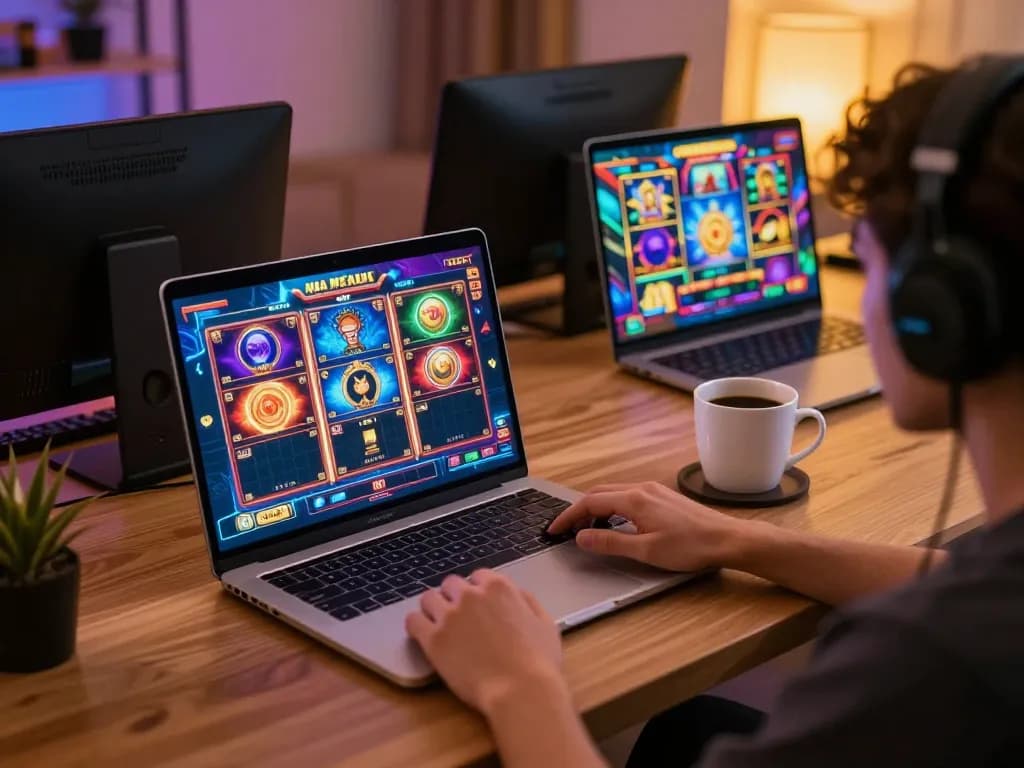 Engaging online gameplay at lecreusot-hotel showcasing vibrant slot games on a laptop