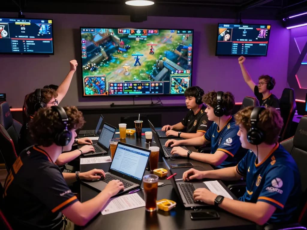 Exciting Dota 2 betting atmosphere with gamers engaged in live tournament action.