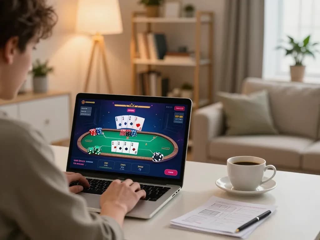 Engaging online poker action with 789F displayed on a vibrant laptop screen, enhancing home gaming experience