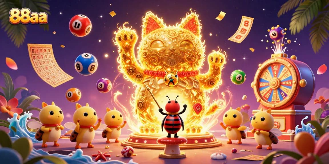 Engage in thrilling gameplay at 88aa with a vibrant illustration featuring casino symbols and playful elements.