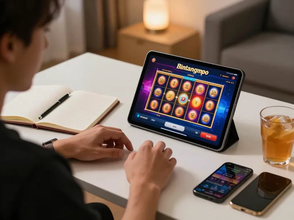 Pengguna Bintangmpo terlibat dengan strategi kasino online mereka di setup tablet yang stylish