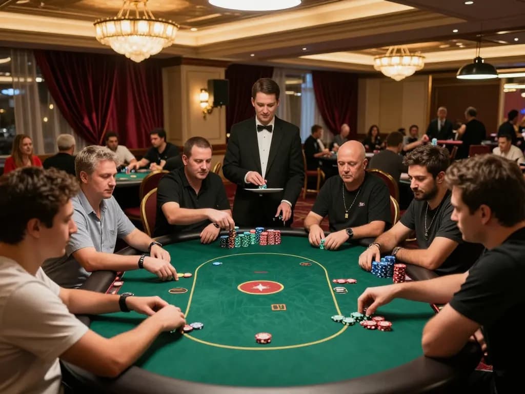 Players enjoying an engaging poker game at ytr88's vibrant casino floor, filled with excitement and competition.