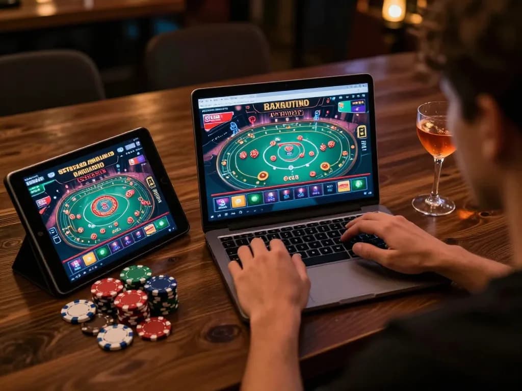 Engaging in online casino games at LC88 with stylish setup and strategic gaming vibe.
