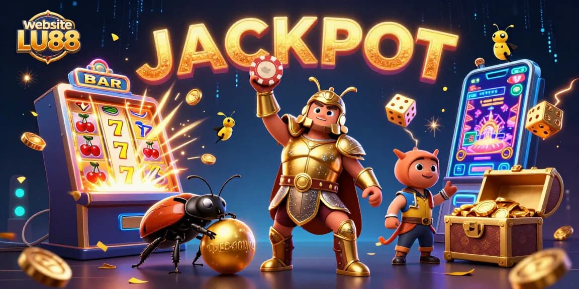 Play and win at website LU88 with vibrant 3D casino illustration showcasing thrilling games.