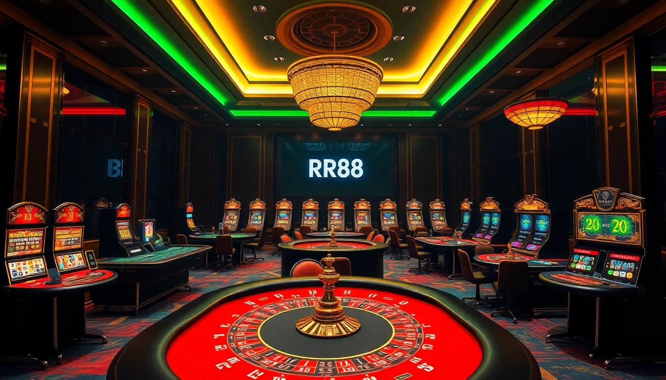 RR88 players enjoying an immersive online gambling experience with vibrant casino tables and engaging games.