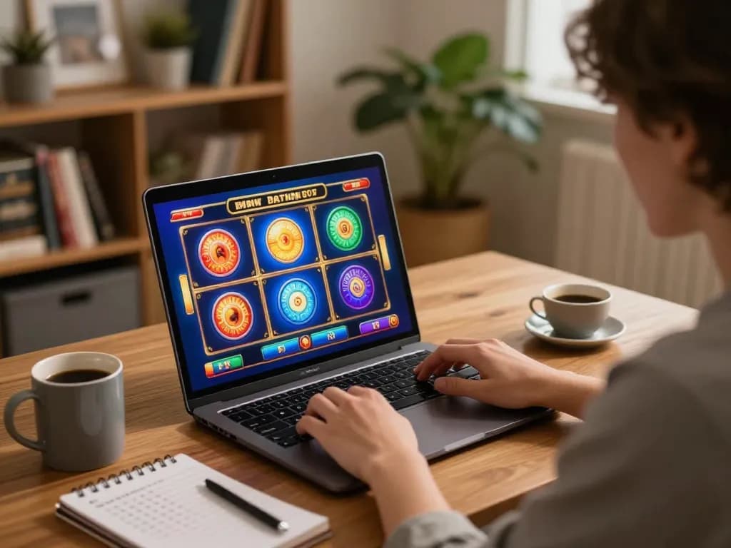 Player enjoying an engaging session on to188 online slot games at home, showing strategies in action
