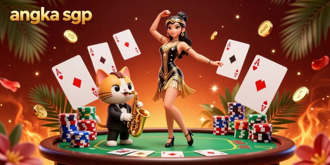 Engage with angka sgp in this vibrant 3D illustration depicting a lively casino scene with poker elements.