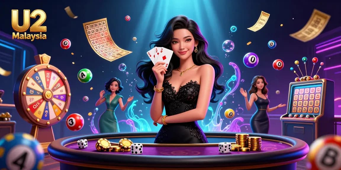 Experience thrilling gameplay at U2 Malaysia with a photogenic elegant woman showcasing poker cards.