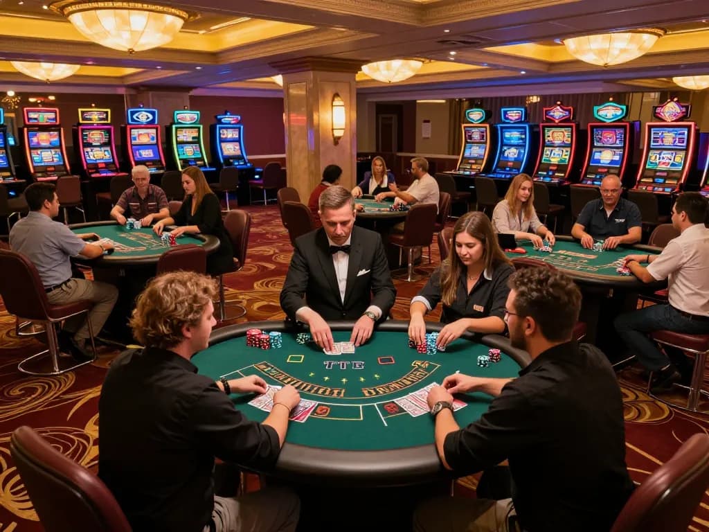 Players placing bets at a TT88 blackjack table in a luxurious casino setting