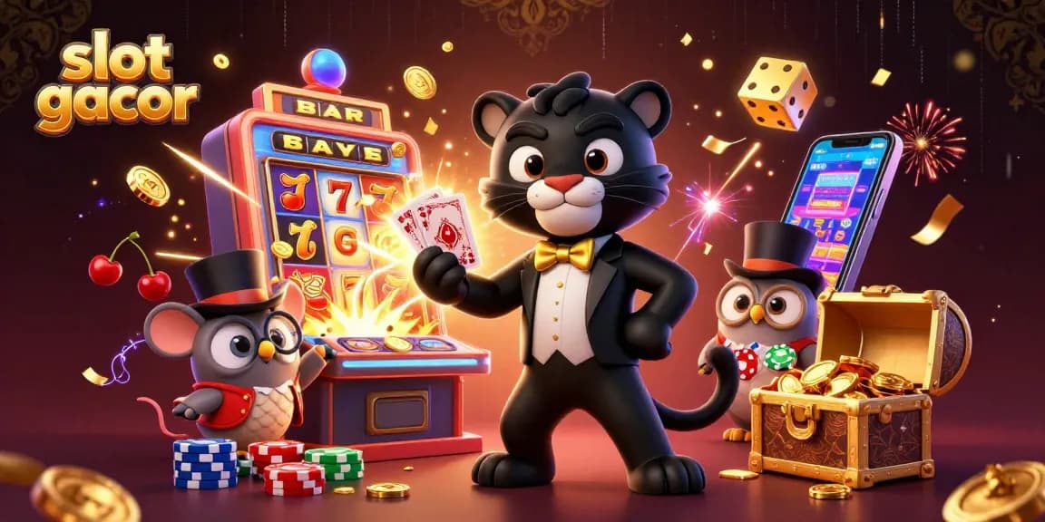 Experience excitement with the slot gacor scene featuring a black panther dealing cards amid a jackpot explosion.