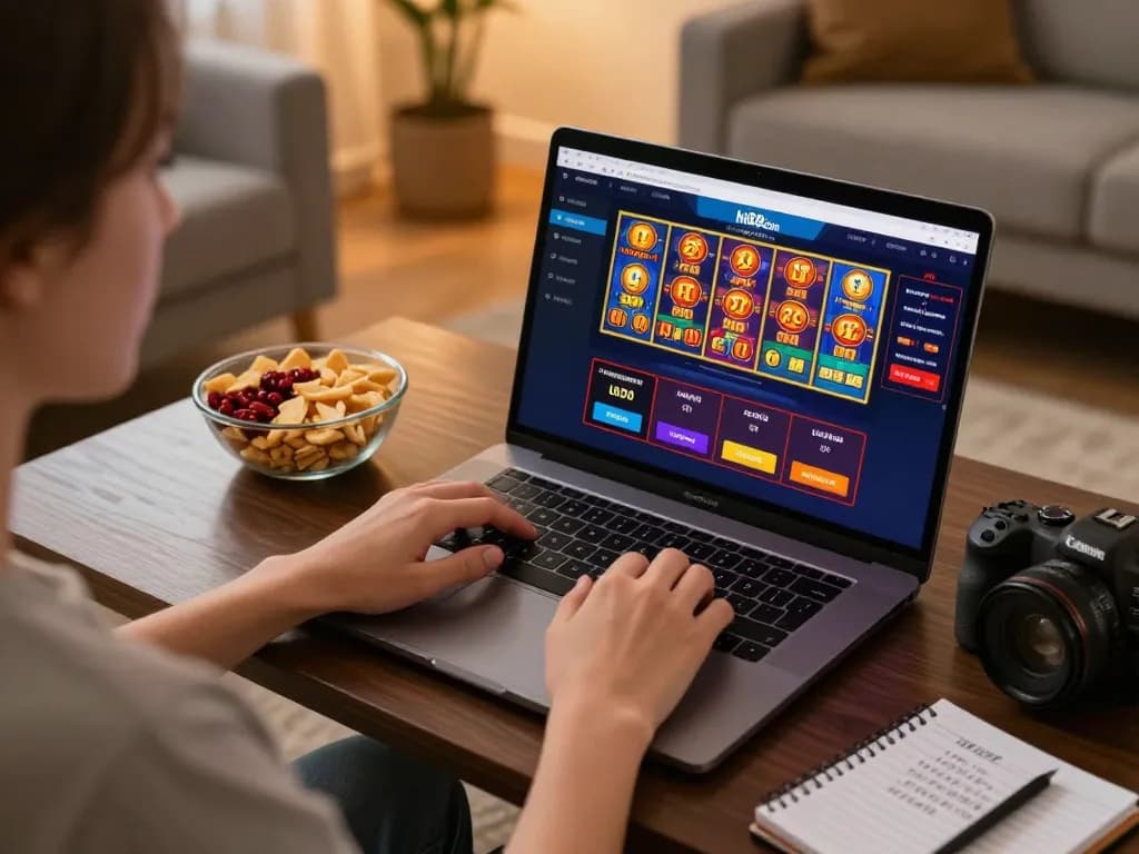 Engaging online gaming experience on hi88com with vibrant casino game interface and cozy home setting.