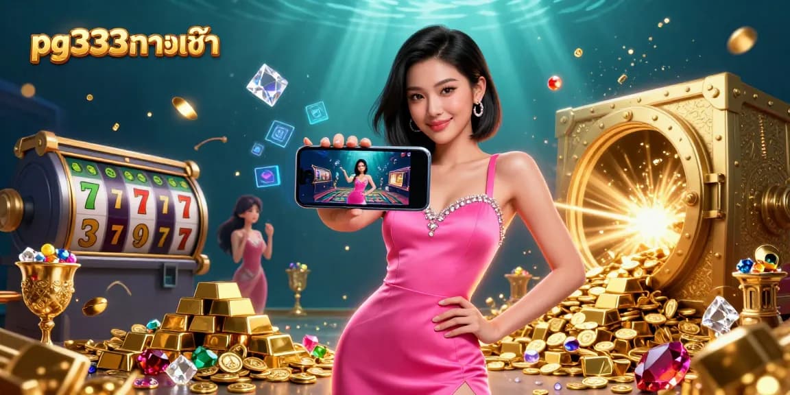 Engage with the pg333 ทางเข้า live dealer casino experience as a confident Asian woman plays on her smartphone surrounded by luxury elements.