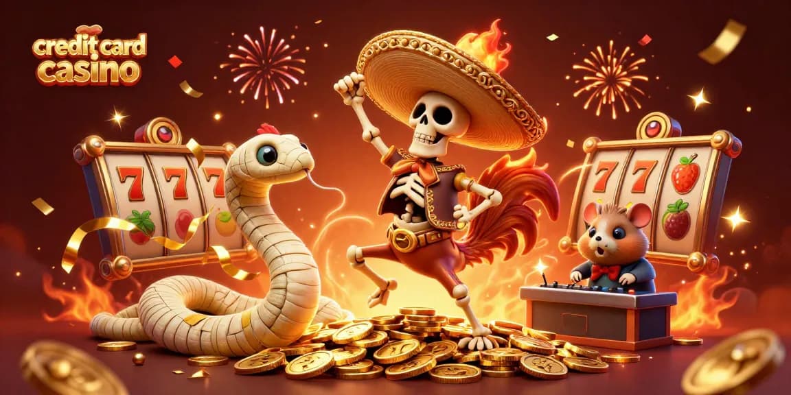 Celebrate at credit card casino with a lively scene filled with 3D characters and vibrant gaming elements.