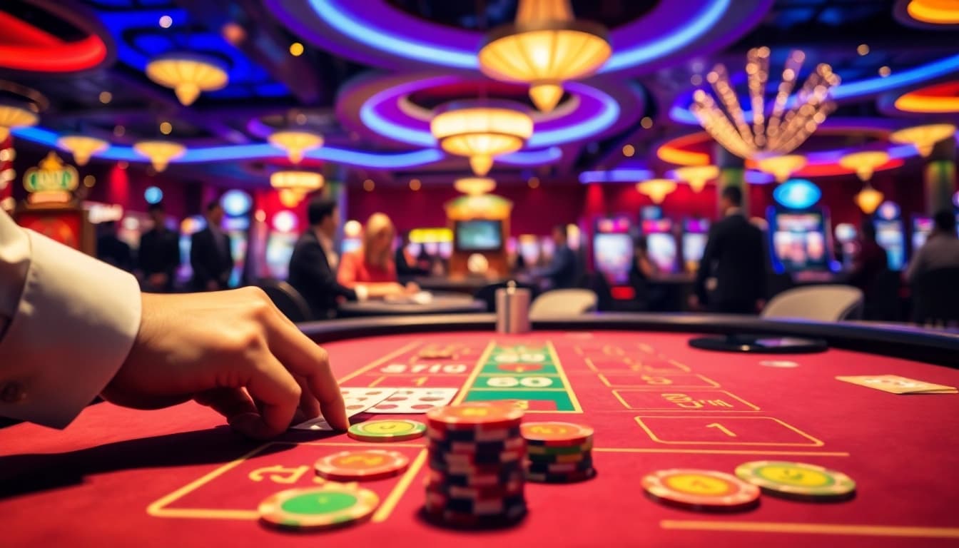 Experience the thrill of uu娛樂 at a lively casino table, with colorful chips and cards.