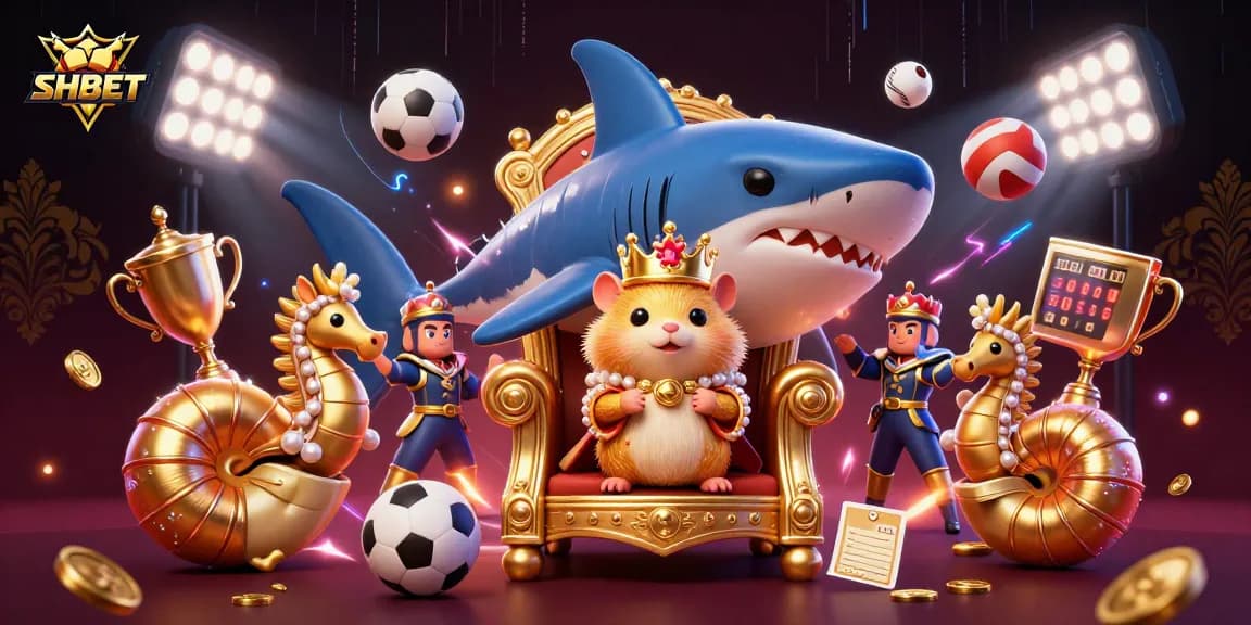 Experience thrilling casino games with SHBET's vibrant illustration featuring dynamic characters and elements.