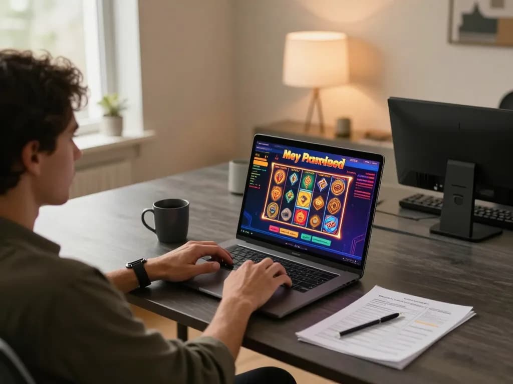 A player enjoying online slots on aman788 with notes on betting strategy.