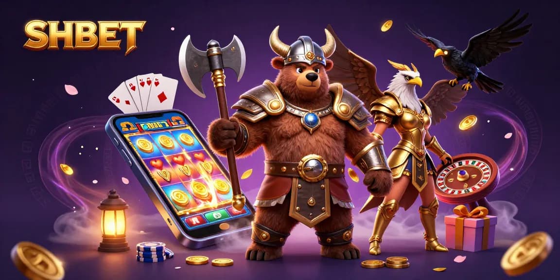 Experience thrilling gaming action at SHBET with vibrant characters and casino elements!