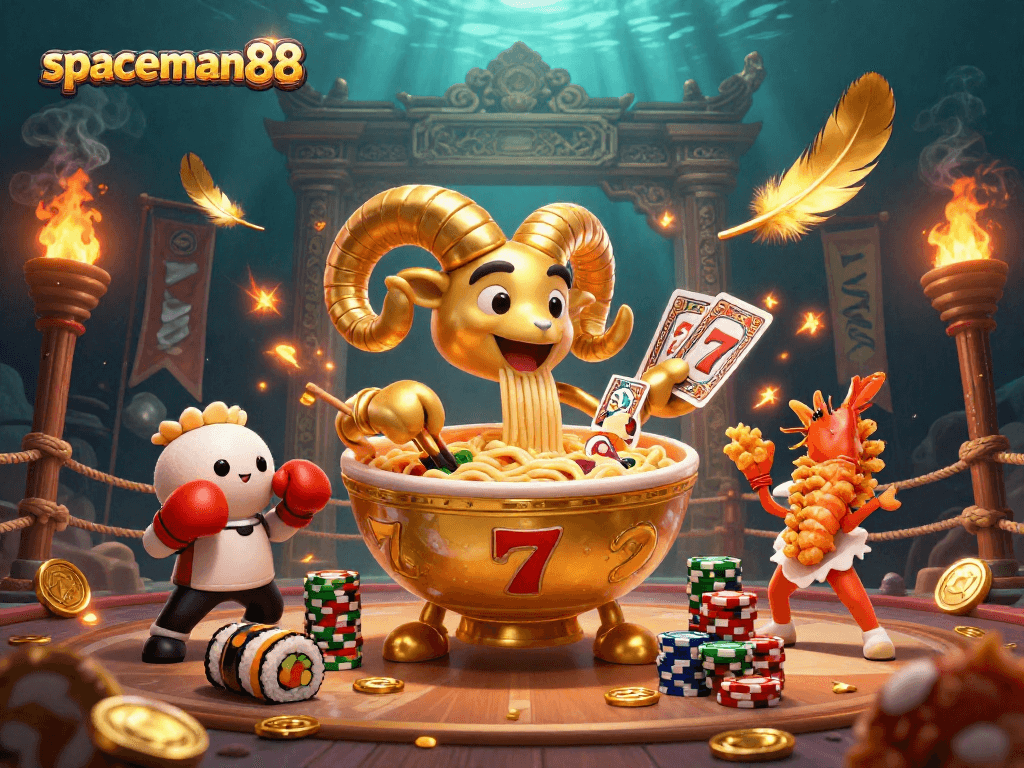 Experience the thrill of spaceman88 as vibrant characters animate a bustling casino scene.