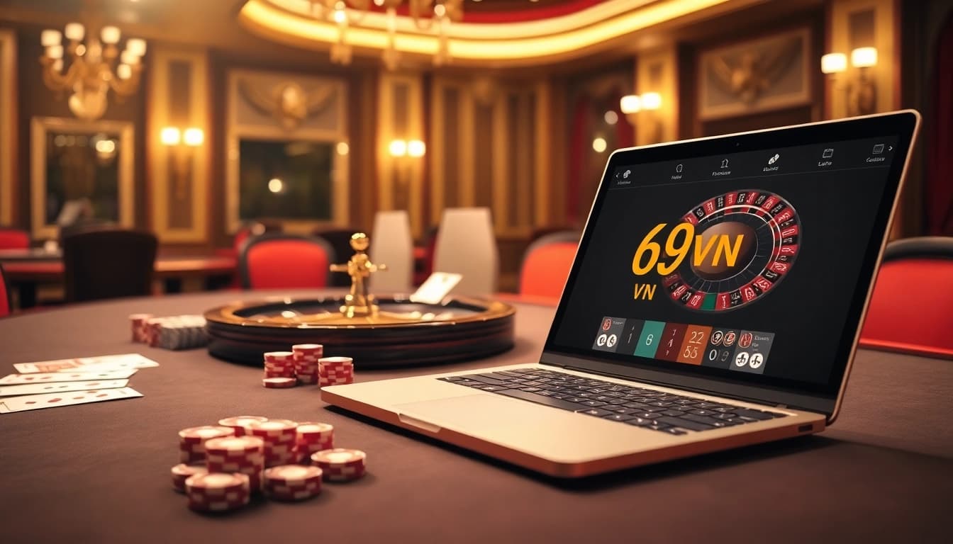 Winning at the gaming table with 69VN casino chips and cards.