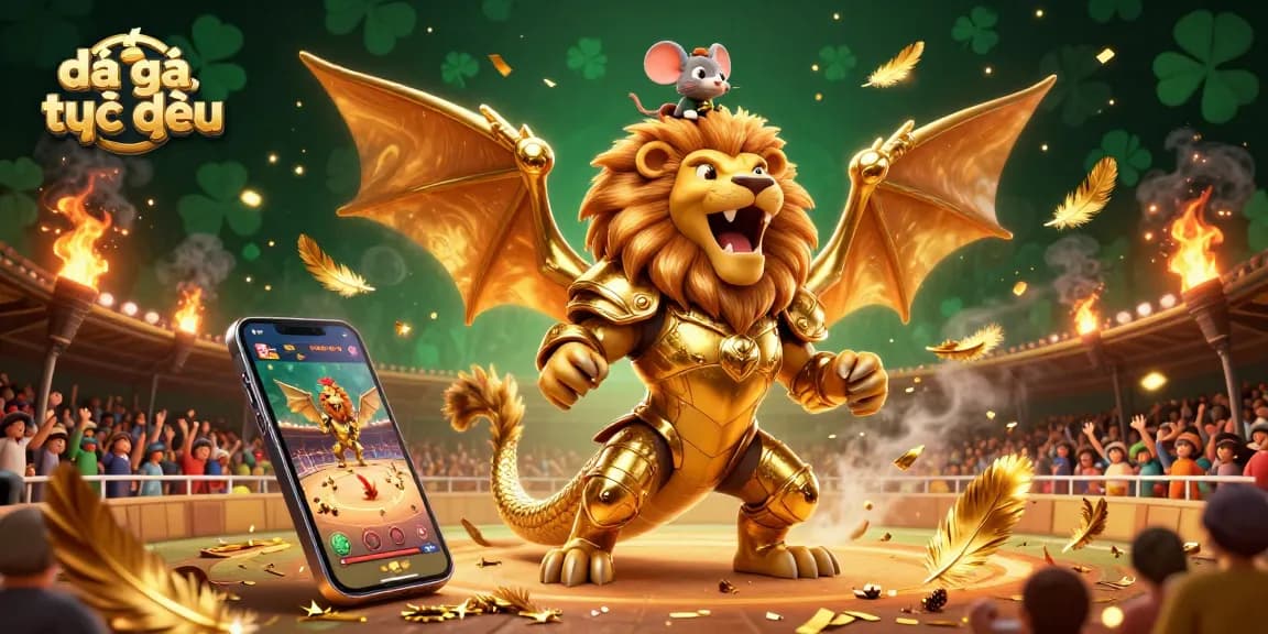 Experience live cockfighting action with đá gà trực tiếp as the golden chimera creature roars triumphantly.