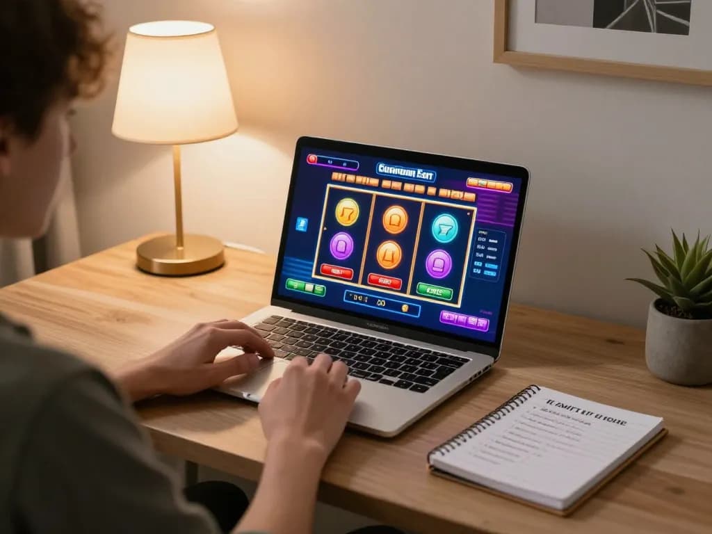 Engaging with non gamstop casinos on a laptop in a cozy home setup.