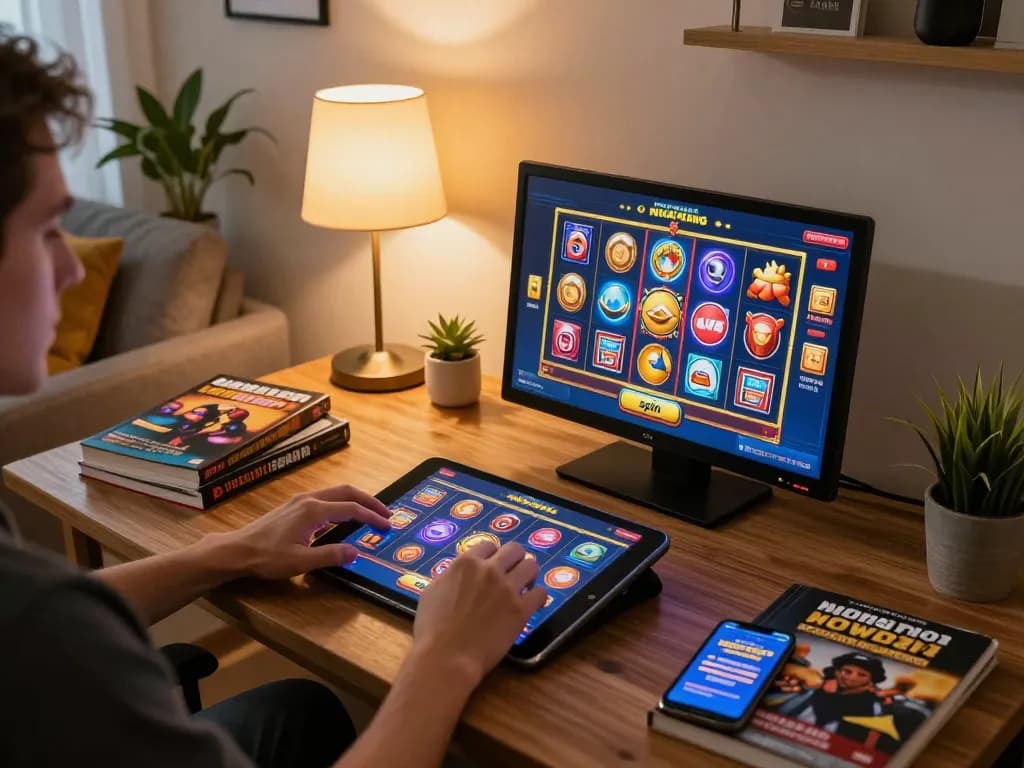 Engaging in online casino with a bonus new member 100 on tablet, showcasing slot game excitement