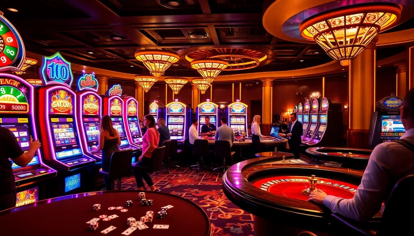 Engaging in exciting slot gacor gameplay at a luxurious casino with vibrant machines.