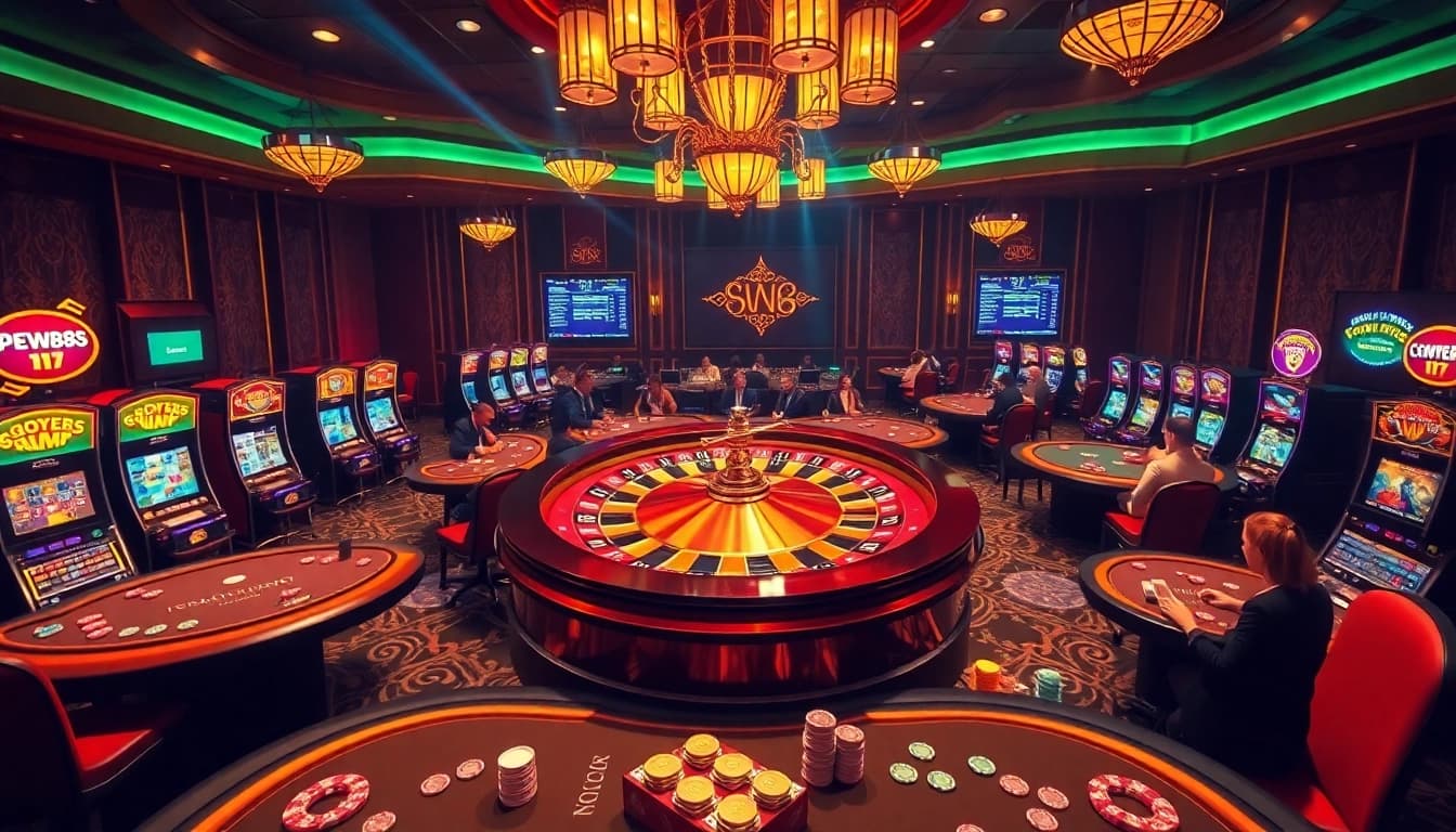 Experience the excitement of online gaming with Link NEW88 at vibrant casino tables and roulette wheels.