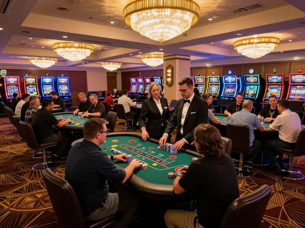 Players engaged at the SC88 blackjack table, chips stacking and cards being dealt in upscale casino.