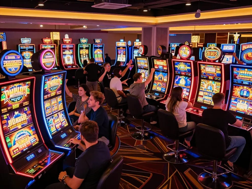 Engaging scene at kerajaanslot casino with players celebrating a big win