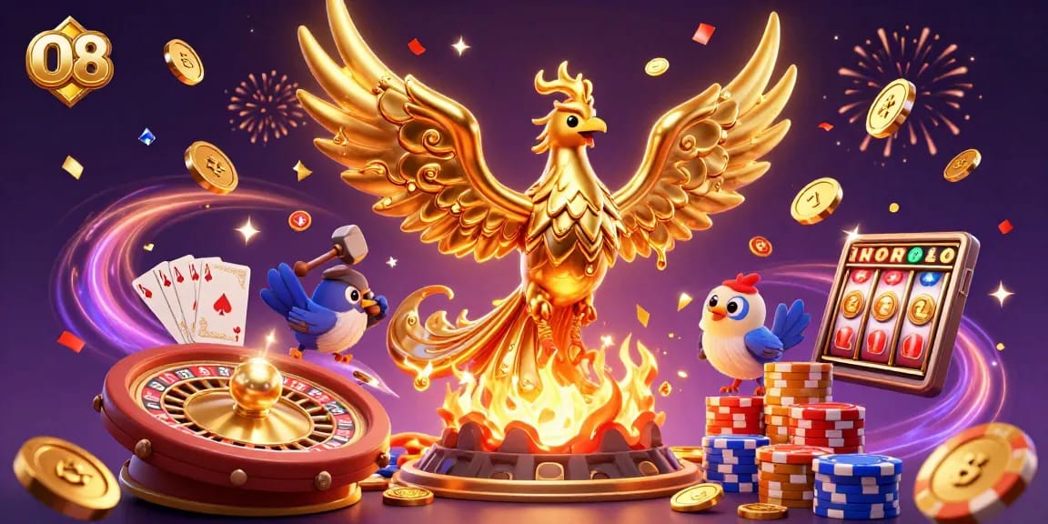 Experience thrilling wins at O8's casino with lively 3D illustrations of jackpots and prizes.