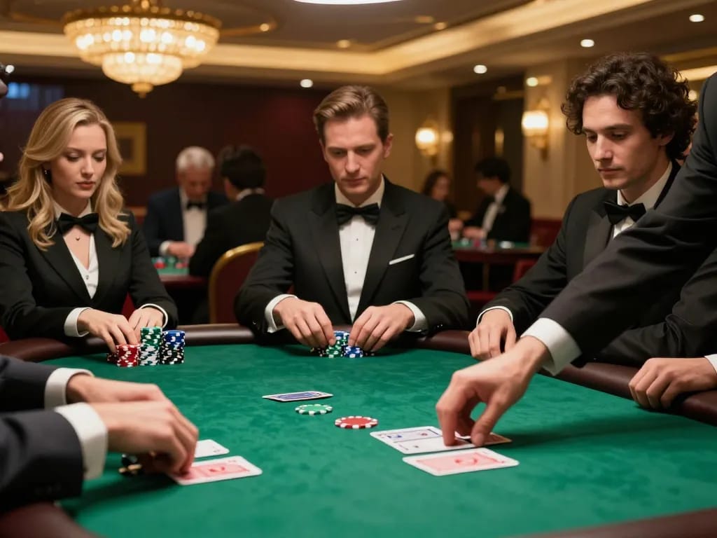 Players strategizing during a high-stakes poker game at mm 88 casino, showcasing intense focus.