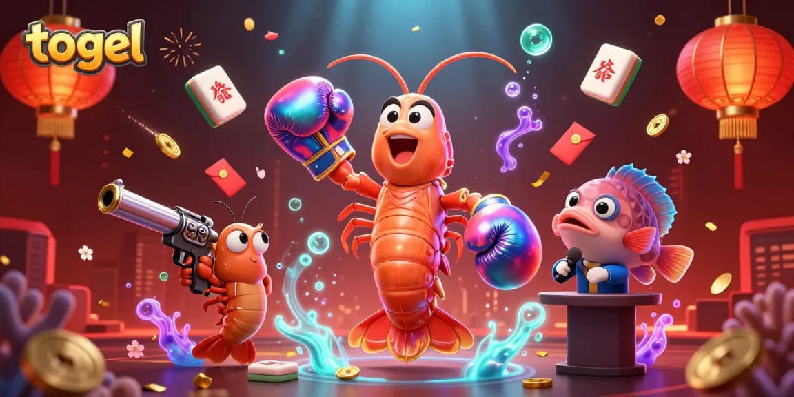 Engage in the exciting togel experience with vibrant underwater characters celebrating a gaming event.