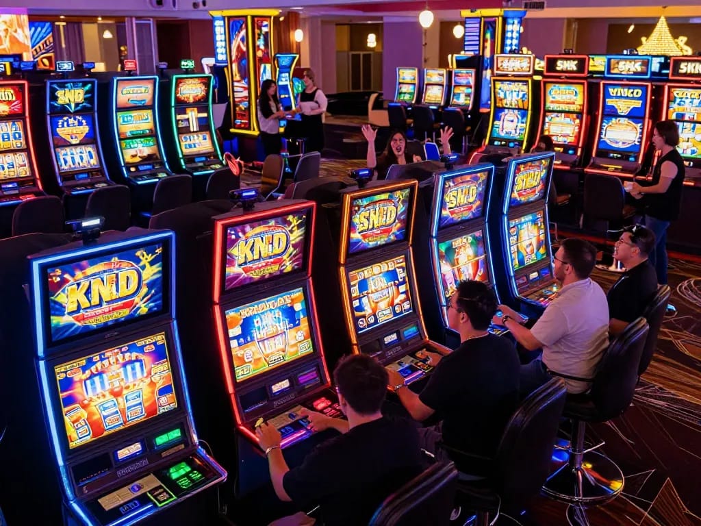 Players enjoying exciting gameplay at slot 5k machines with vibrant displays and festive atmosphere.