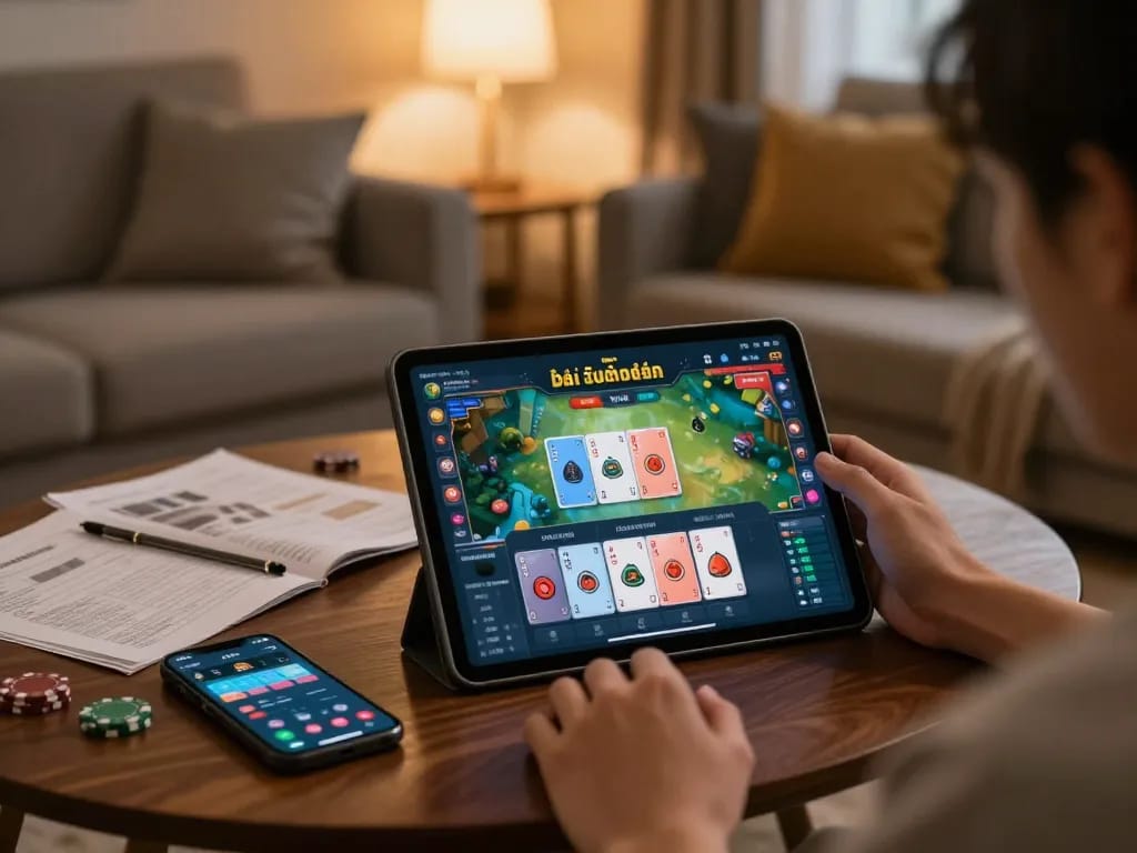 Engaging in a game bài đổi thưởng online, player strategically managing chips and cards.