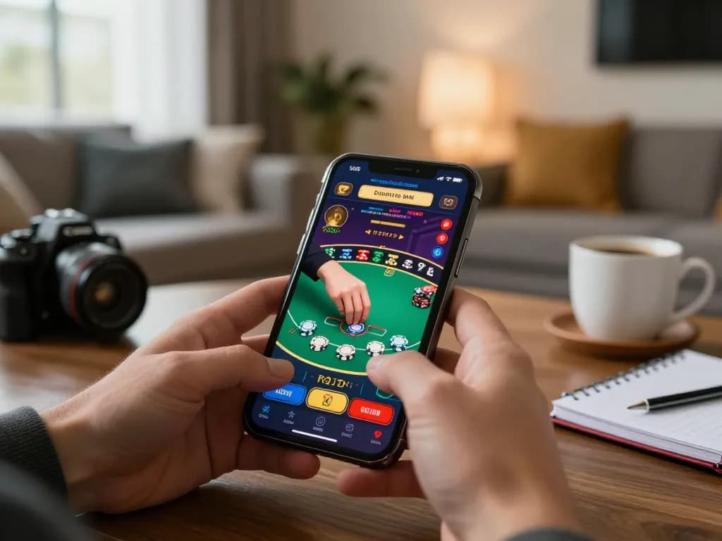 Menempatkan taruhan pada permainan poker melalui aplikasi mobile di rumah yang nyaman, strategi permainan todosobrecomunicacion terlihat.
