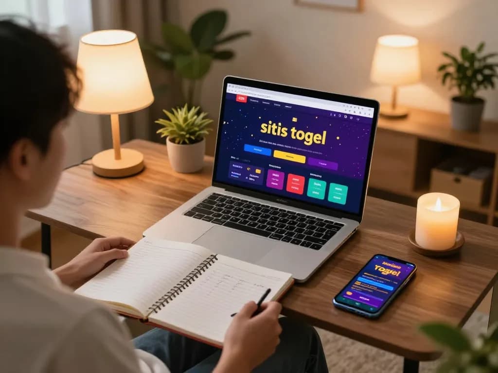 Antarmuka taruhan situs togel online ditampilkan di laptop, menekankan pengalaman bermain game strategis di rumah