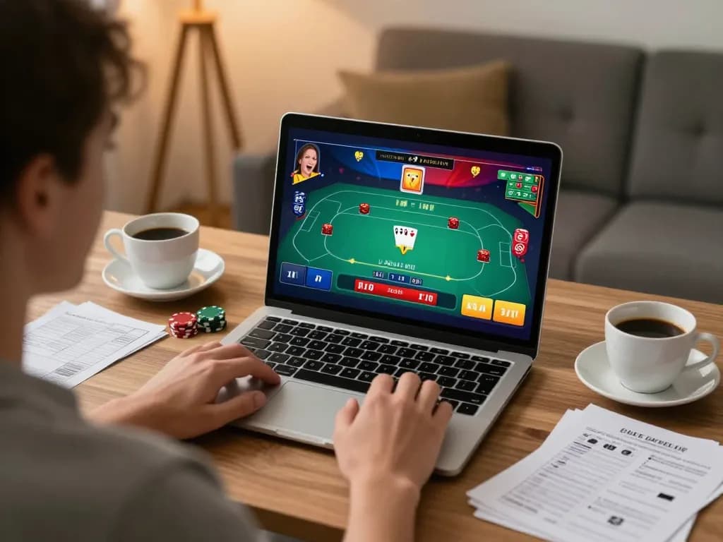 hello88 online player enjoying a live dealer poker game at home with engaging interface