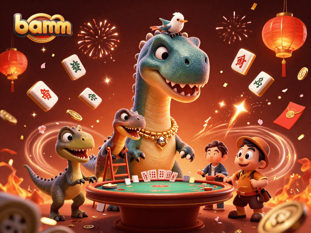 Experience the thrill of bamm as the brontosaurus makes a splash in a vibrant casino scene.