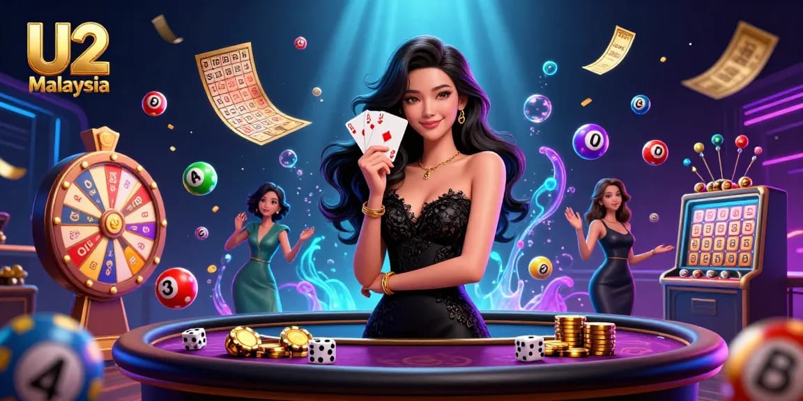 Experience thrilling gameplay at U2 Malaysia with a photogenic elegant woman showcasing poker cards.