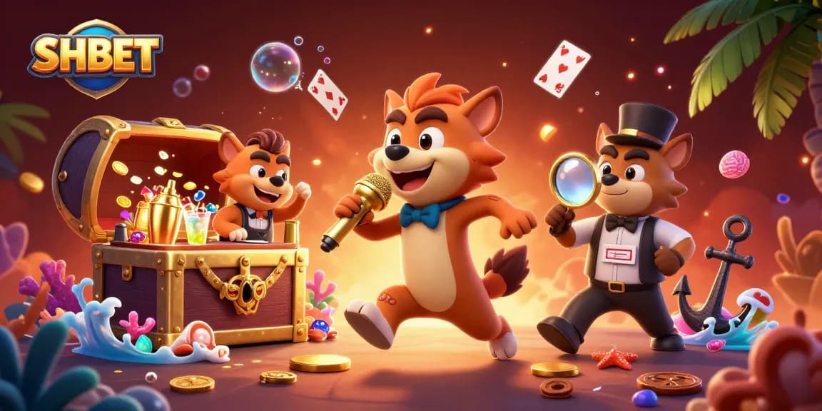 SHBET showcases a vibrant, dynamic casino scene with hyenas and casino elements.