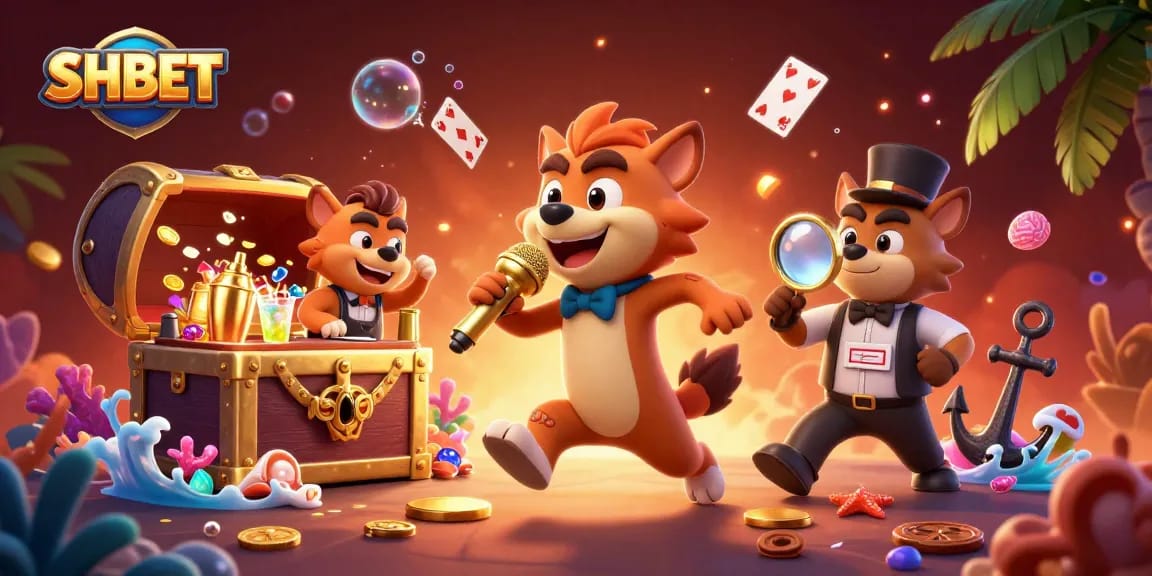 SHBET showcases a vibrant, dynamic casino scene with hyenas and casino elements.