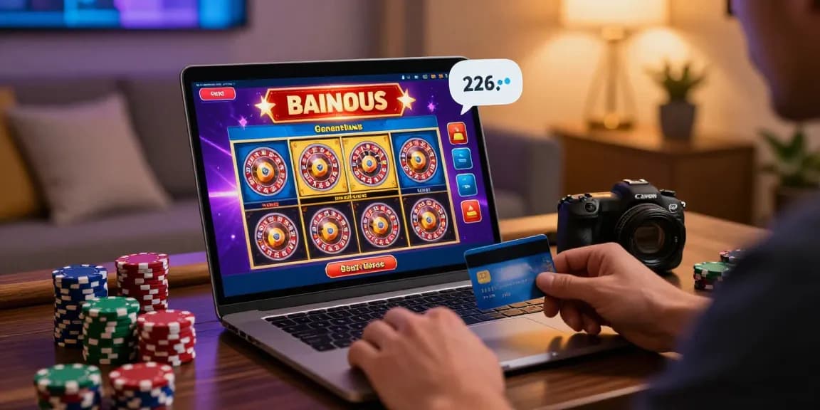 Player engaging with credit card casinos at home, showcasing excitement and vibrant games.