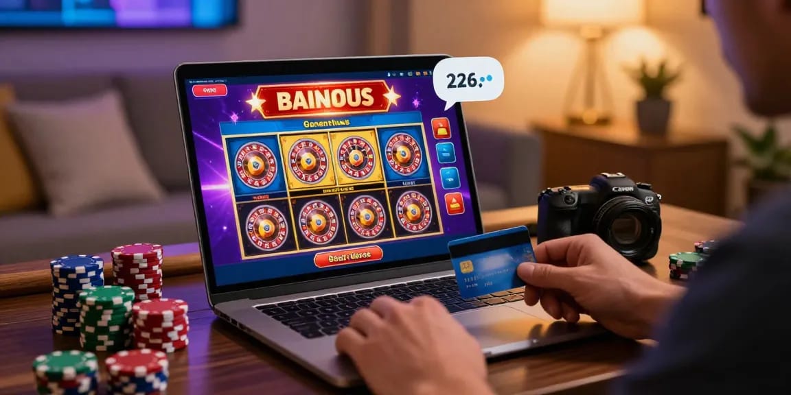 Player engaging with credit card casinos at home, showcasing excitement and vibrant games.