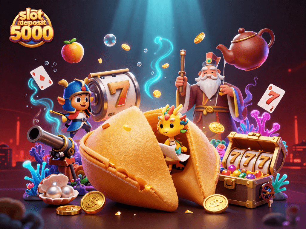 Engage with slot deposit 5000 and win big in this vibrant 3D casino illustration.