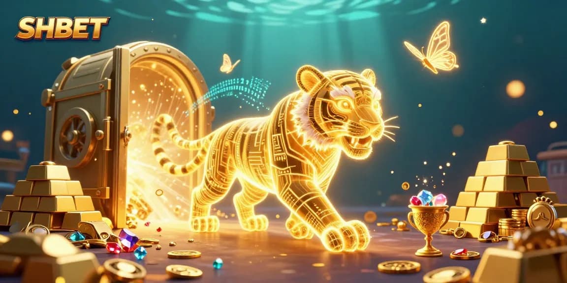 Experience the vibrant digital casino landscape with SHBET's golden tiger and light trails.
