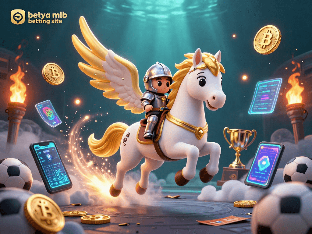 Engage with the betya mlb betting site featuring a vibrant 3D illustration of a celestial horse and knight.