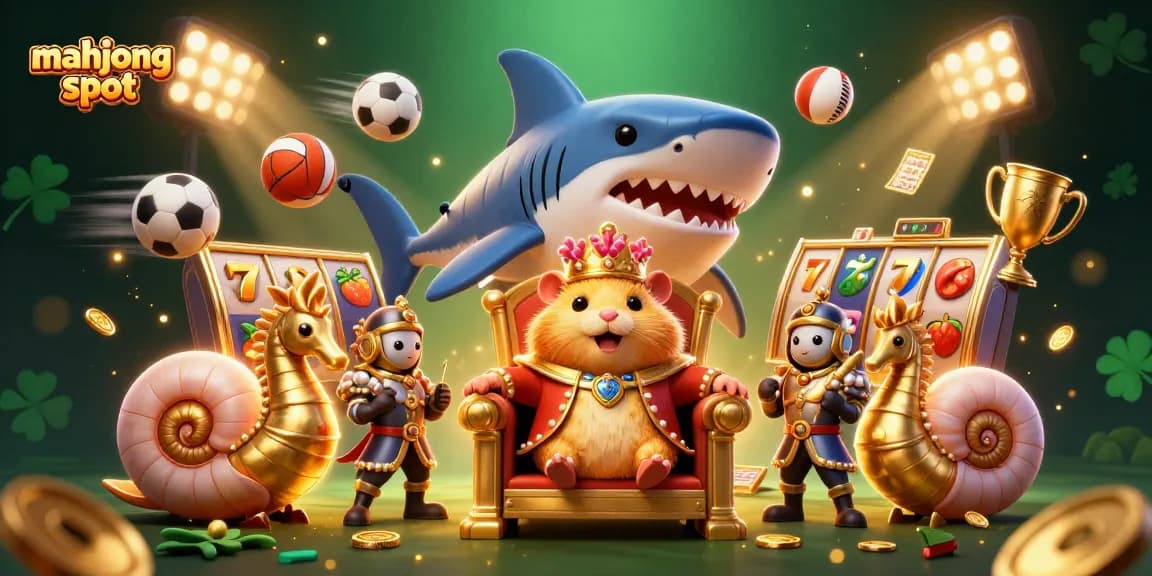 Play mahjong slot amidst vibrant casino-themed elements in a dynamic, lively scene.